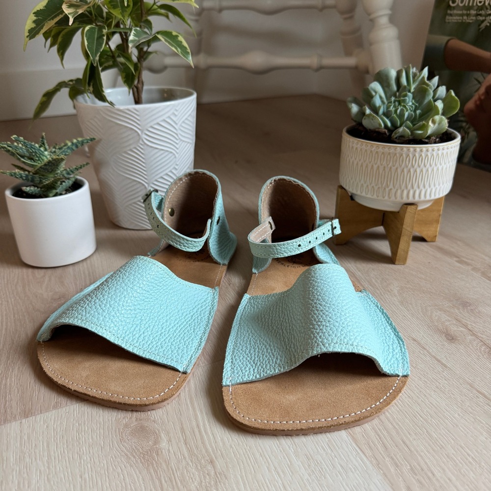 Everleigh Meadow Leather Sandals Ankle Strap Summer Shoes Light Blue 8-9 Boho - Picture 2 of 13